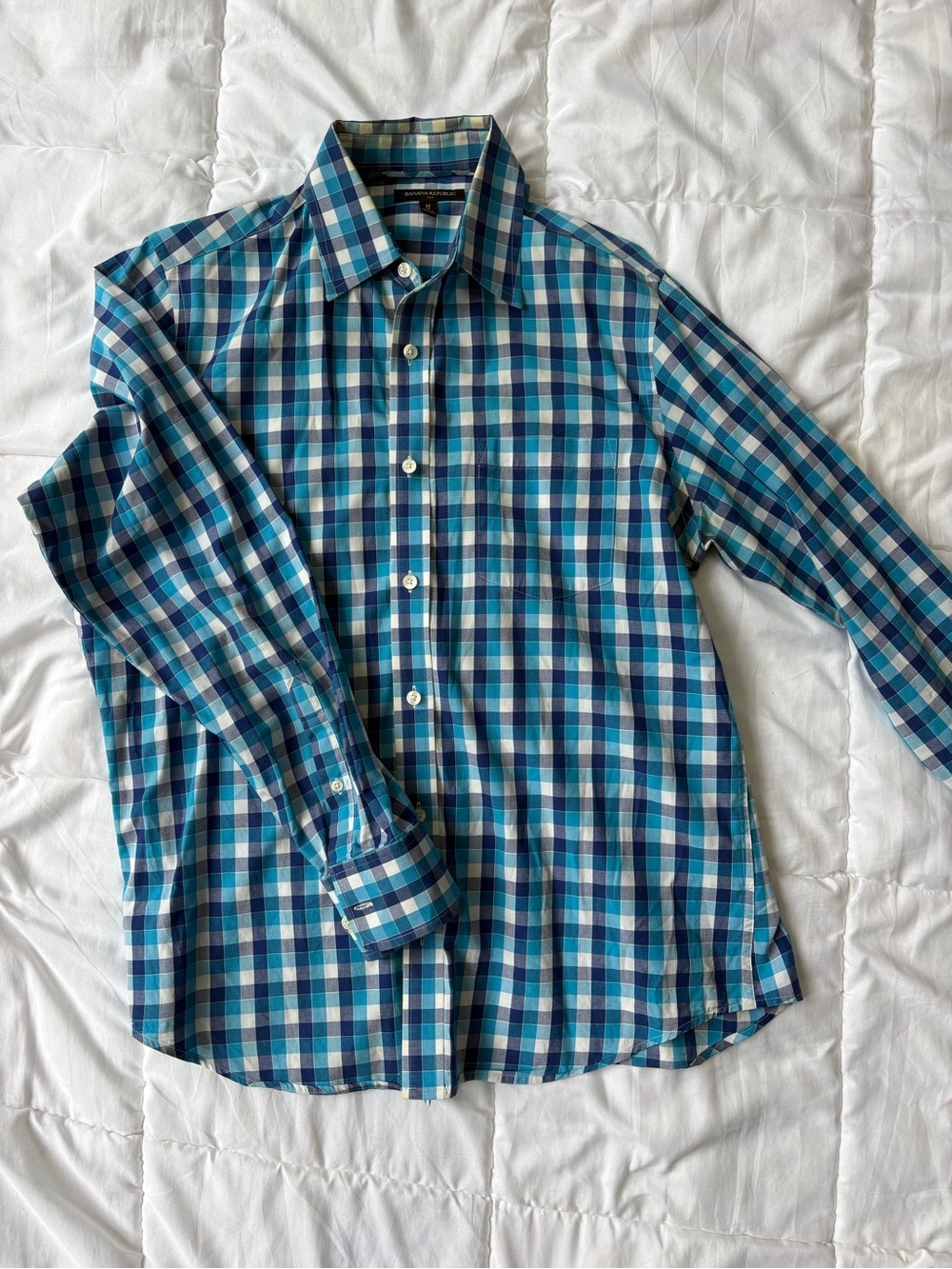Banana Republic Teal and Navy Plaid Button-Down Shirt